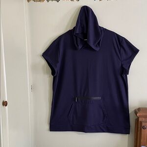 Navy Blue Hooded Short Sleeve Top
